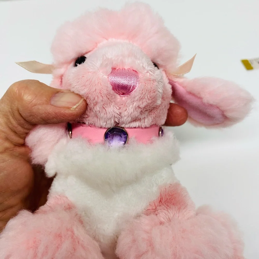 Fiesta Pink & White Setting Poodle Plush Toys 6.5 inches tall Bows on Her Ears